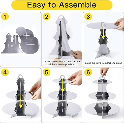 Miniatura 7 de Soleebee Soporte redondo de 3 niveles para cupcakes, torre de cartón para cupcakes, torre de postre para decoración de cumpleaños, bodas, fiestas, 1