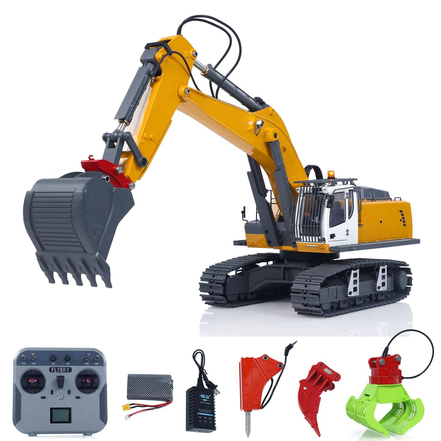 Cabolite 5901 - Escavatore radiocomandato 1/18, con telaio in metallo | Sistema di sollevamento elettrico, 3 strumenti di cambio, luce e suono, modello di macchina da costruzione telecomandata