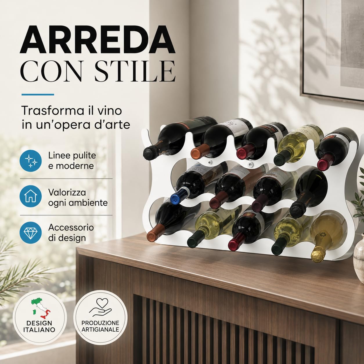 Portabottiglie Vino da Tavolo in Acciaio Design Minimalista Bianco