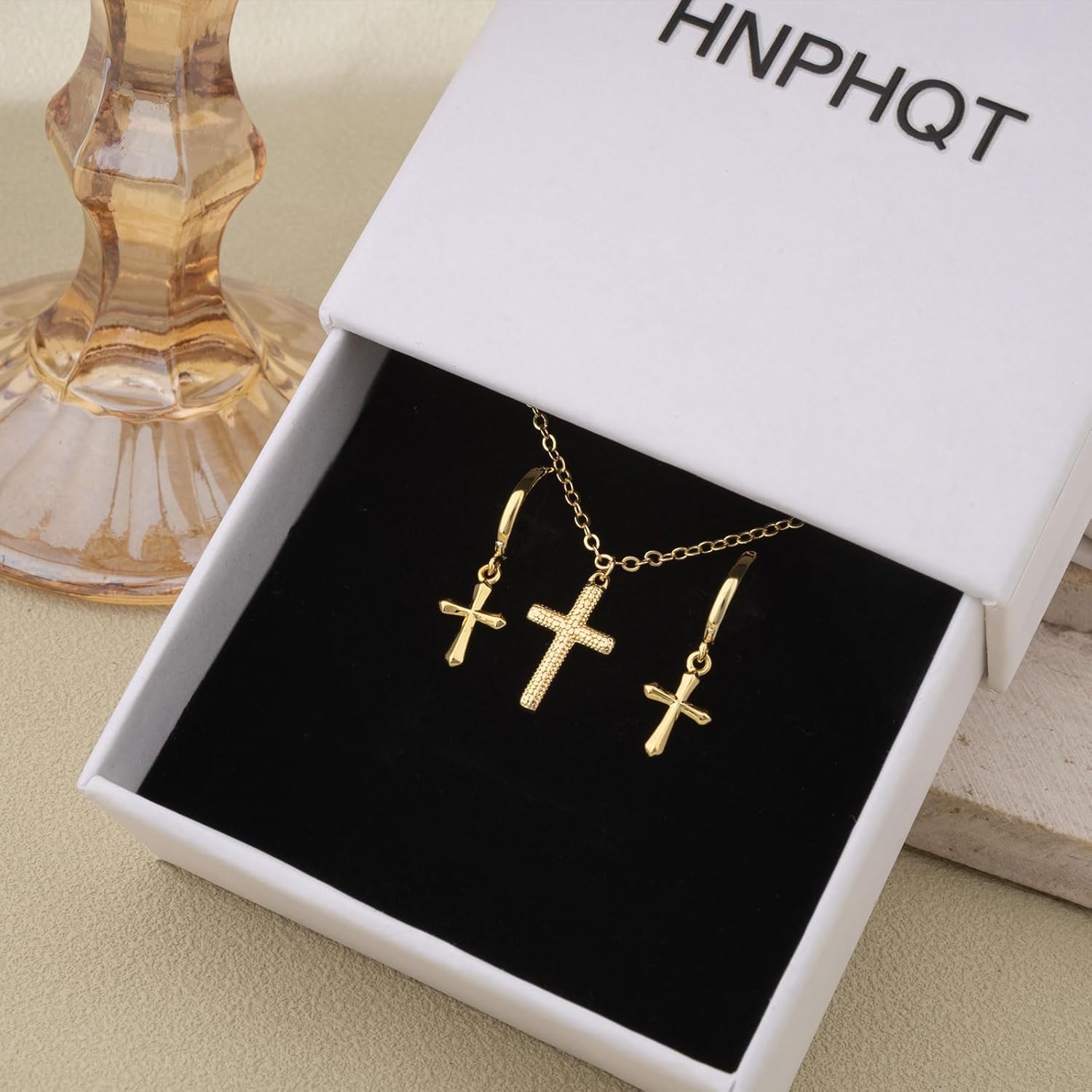 Cross Necklace and Earrings Set April Birthstone Pendant Necklace Religious Jewelry Gifts for Women Men - Image 9