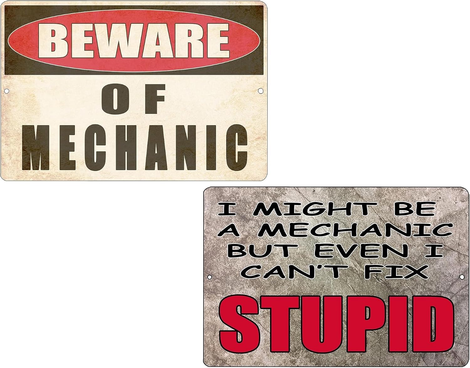 Rogue River Tactical Funny Sarcastic Metal Tin Sign Bundle Beware Of Mechanic, I Might Be A Mechanic But Even I Cant Fix Strupid Wall Decor Gift Set Man Cave Bar Yard Wall Combo