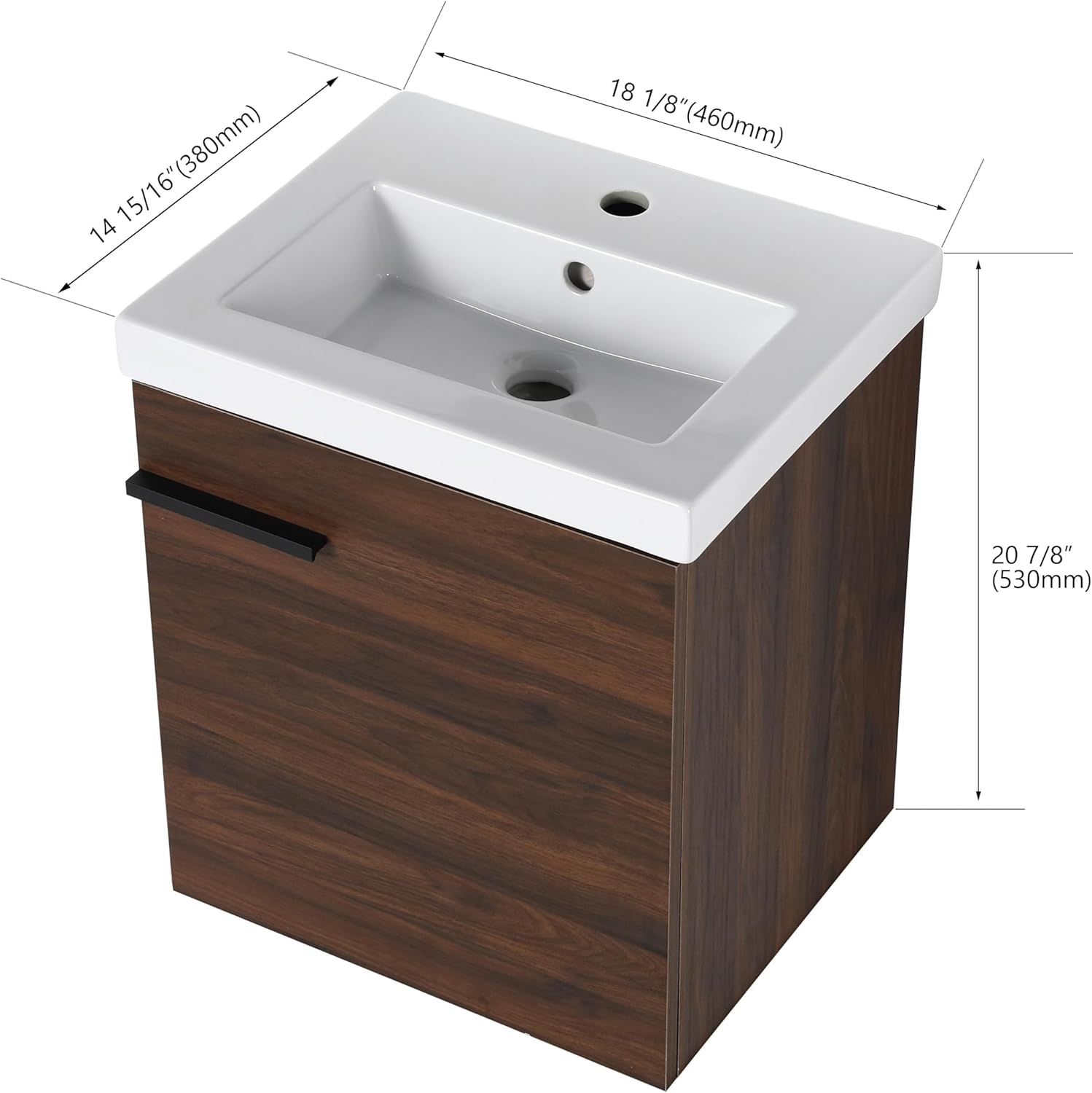18" Wall-Mounted Bathroom Vanity with Sink​​, 18 inch ​​Modern Floating Bath Vanity Design with Soft-Closing Door & Space-Saving Storage​, Dark Brown