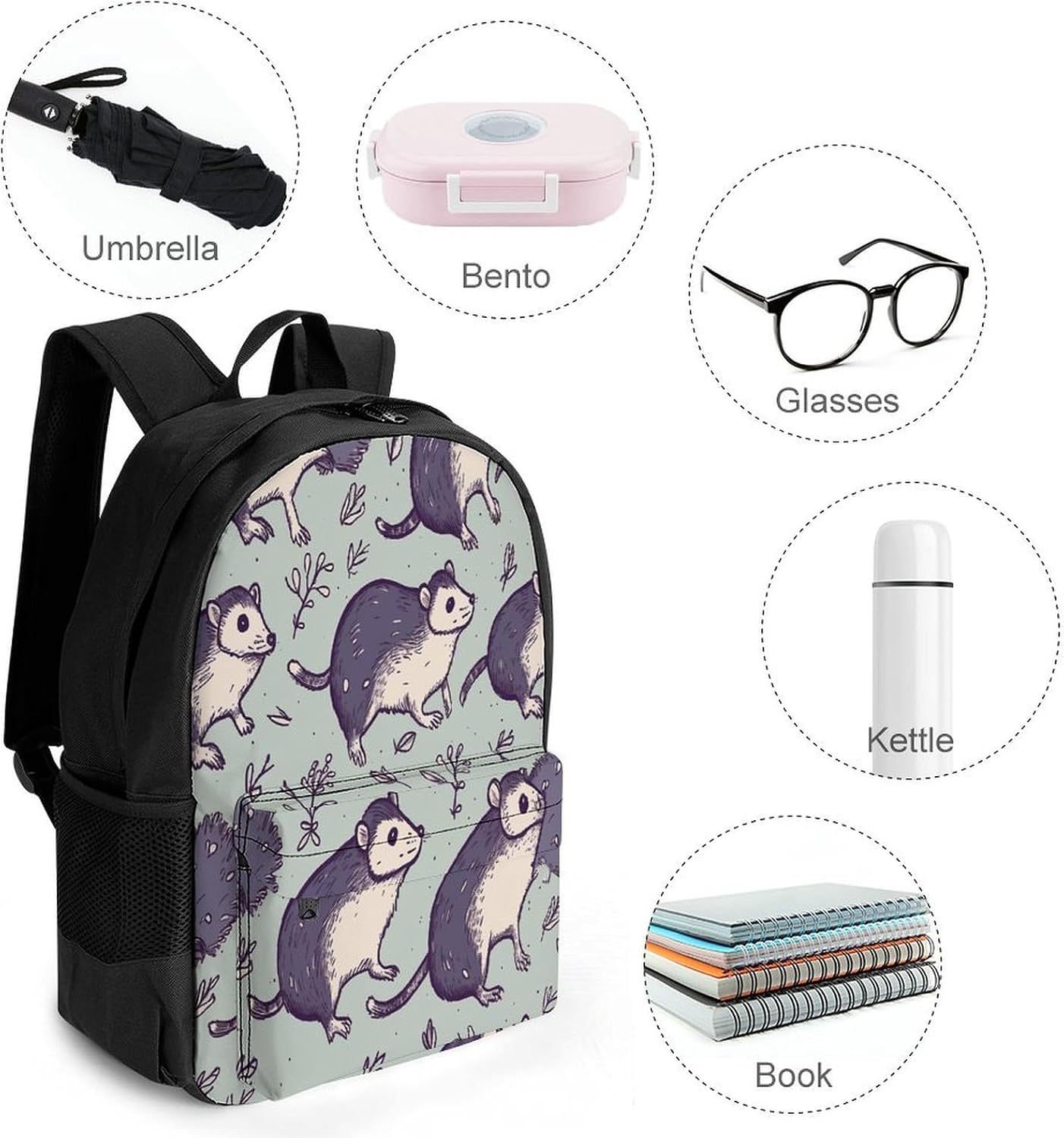 Opossum Backpack Daypack Travel Backpack | Lightweight Casual Laptop Backpack for Women Men Aesthetic Travel Bag for Weekender Business Hiking Outdoor