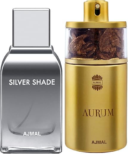 Ajmal Silver Shade EDP Citrus Woody Perfume 100ml for Men and Aurum EDP Fruity Floral Perfume 75ml for Women
