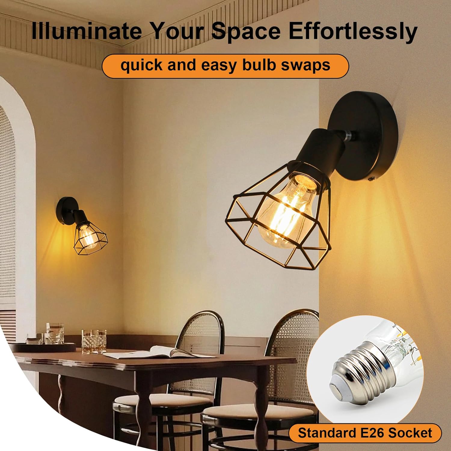 LTBLIGHT 1-Light LED Track Lighting, Black Adjustable Ceiling Light with Metal Wire Cage, Farmhouse Spotlight Fixture for Bedroom Bedside Hallway, E26 Base (Bulbs Not Included)