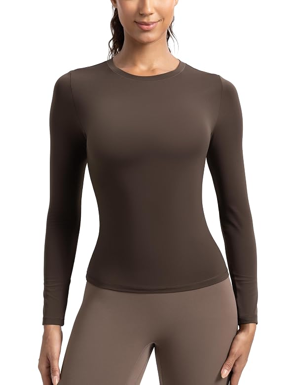 ENERBLOOM Women's Long Sleeve Tops Crewneck Slim Fitted Brown X-Small by ENERBLOOM - Used condition - US$18.89