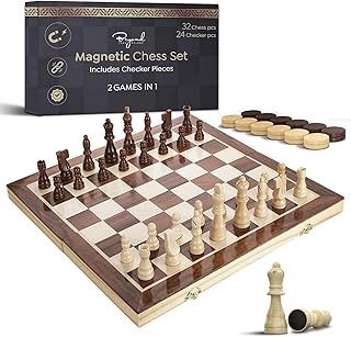 Wooden Magnetic Chess Set | 15 Inch Foldable Chess Board - 2 Extra Queens - Magnetic Chess Game with Storage | Chess Sets for Adults | Handmade Portable Travel Chess Set for Kids & Beginners