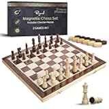 Wooden Magnetic Chess Set | 15 Inch Foldable Chess Board - 2 Extra Queens - Magnetic Chess Game with Storage | Chess Sets for Adults | Handmade Portable Travel Chess Set for Kids & Beginners