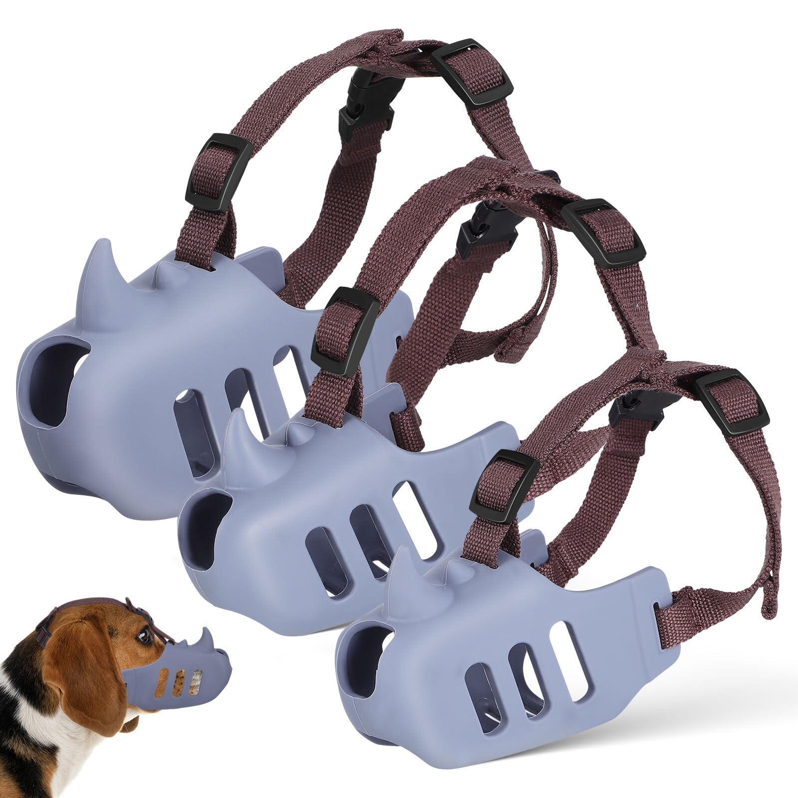 NUOBESTY 3 pezzi Museruola per Cani Regolabile in Silicone Morbido per Controllo Morsi Riduzione Abbaio e Prevenzione Ingestione Traspirante e Confortevole per Cani Piccoli Medi e Grandi