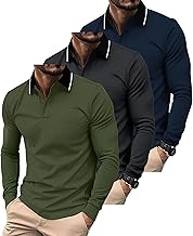 SwissWell 3 Pack Men's Polo Shirt Long Sleeve Golf T-Shirt with Pocket Breathable and Lightweight