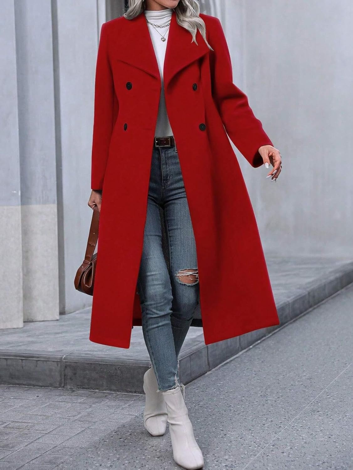 Womens Fashion Trench Outwear Solid Color Wool Coat Jacket Coat