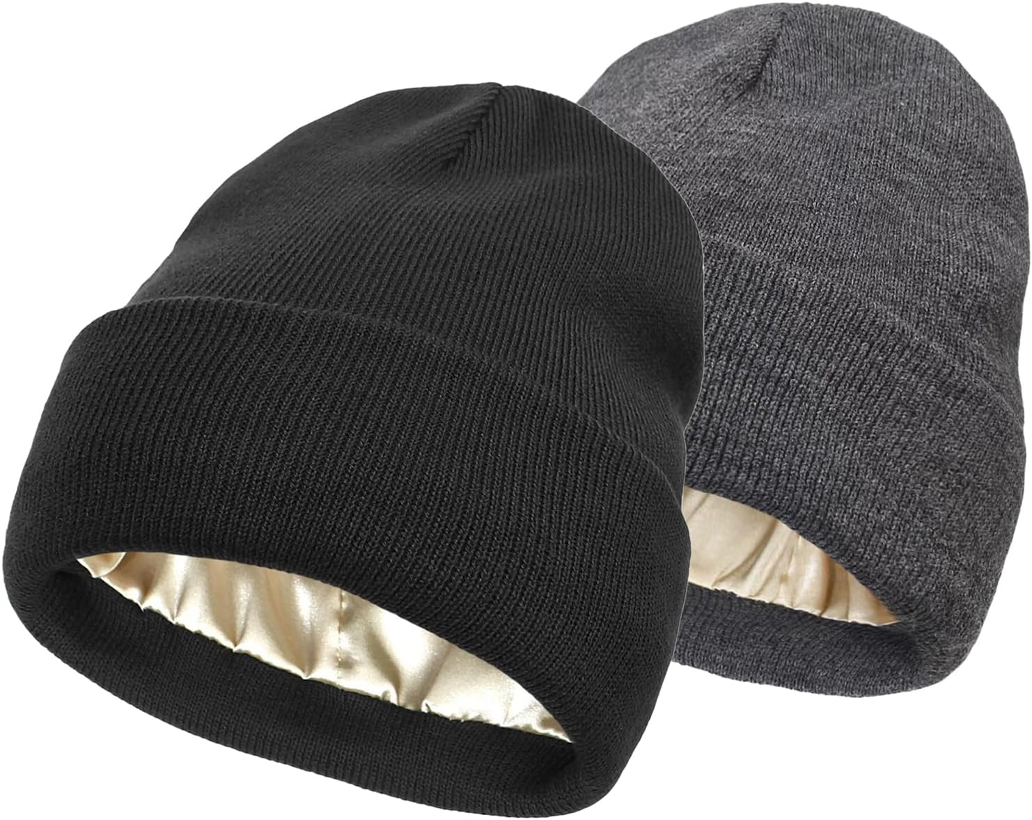 2 PCS Winter Beanie Hats for Women Men Unisex Knitted Cuffed Knit Beanie Slouchy Skull Cap