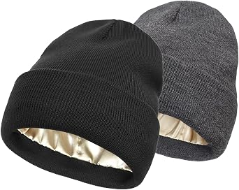 2 PCS Winter Beanie Hats for Women Men Unisex Knitted Cuffed Knit Beanie Slouchy Skull Cap