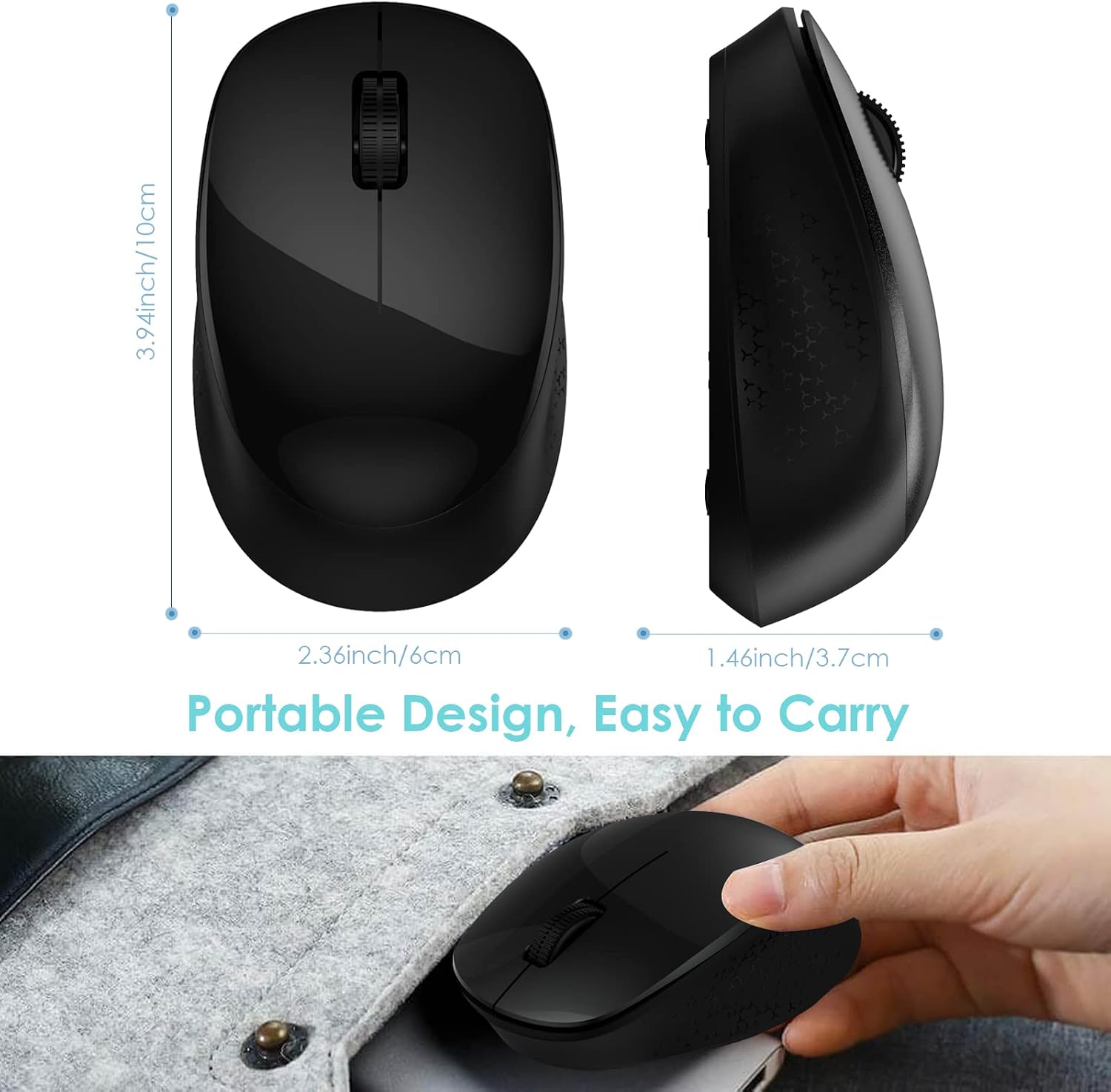 LeadsaiL Wireless Mouse for Laptop 2.4G Silent Cordless USB Mouse Slim Wireless Optical Computer Mouse, 3 Buttons, AA Battery Used,1600 DPI for Windows 10/8/7/Mac/Macbook Pro/Air/HP/Dell/Lenovo/Acer