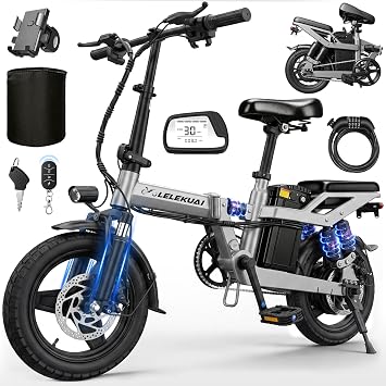750W Folding Electric Bike for Adults, 30MPH Fast Ebike with 48V 10.4Ah Removable Battery, 14" All-Terrain Tires, Full Suspension & Dual Disc Brakes, Compact Commuter Electric Bicycle for Men Women