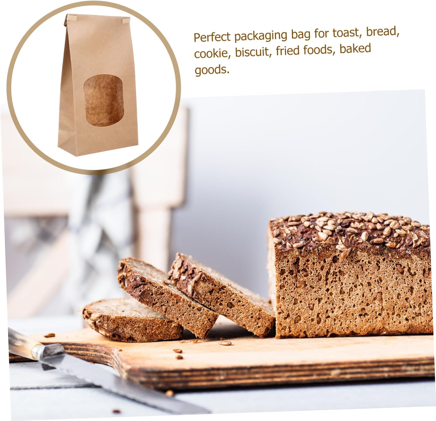 50pcs Reusable Bread Packaging Bags Kraft Paper Window Baking Bakery Sandwich Bread Storage Multi-function