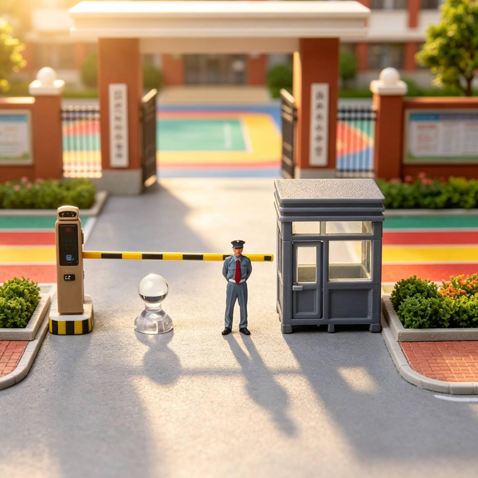 harayaa Miniature Scene Figures Accessori Diorama Sbarra Stradale Addetto Resina con Funzione Luminosa per Allestimenti Modellini Auto Parcheggi Adatto a