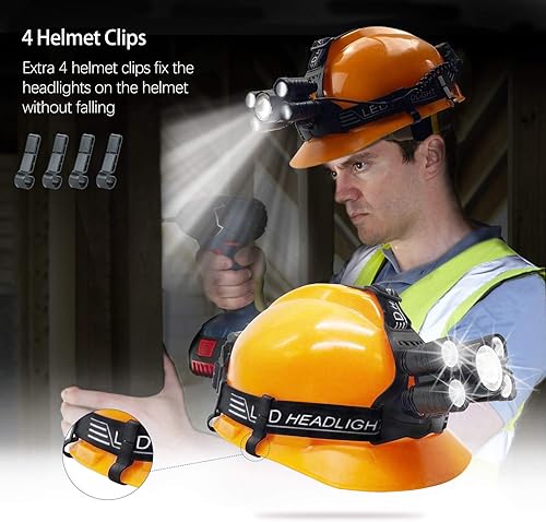 Miniatura 5 de Linterna frontal recargable, 2000 lúmenes, ultra brillante, 5 LED, para adultos, linterna impermeable con zoom, luz de casco duro para trabajo al