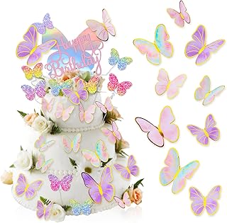 Butterfly Happy Birthday Cake Toppers Set 71 Pcs Butterfly Cake Decorations Party Supplies 3D Glitter Butterfly Cupcake To...