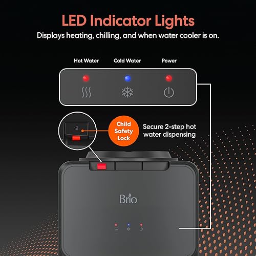 Miniatura 4 de Brio CLTL130 Serie 130 Dispensador de enfriador de agua de carga superior para botellas de 3 y 5 galones, calor y frío, carga sin derrames, bloqueo