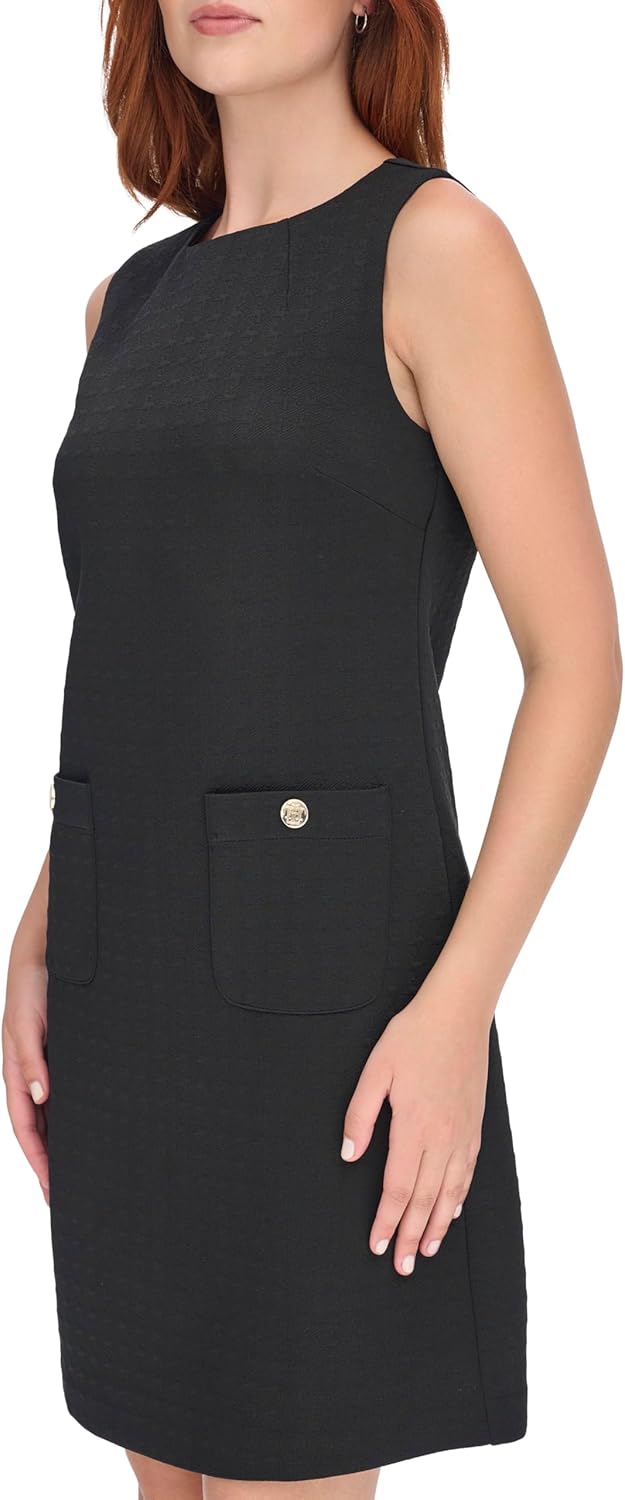 Tommy Hilfiger Womens Sleeveless Boat Neck Textured Knit Shift Mini Dress - Image 3