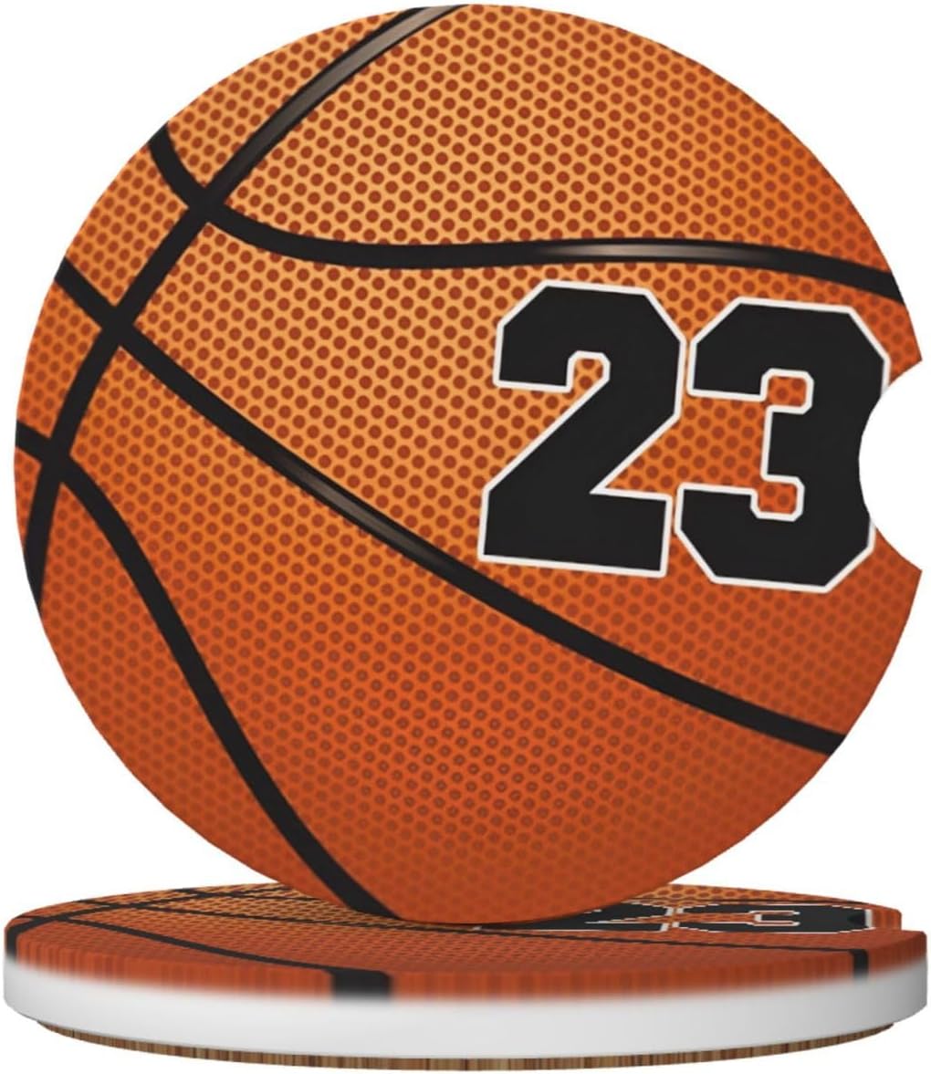Car Cup Holder Coasters, Basketball No 23 Car Coasters for Cup Holder Drinks, 2 Pack Ceramic Cute Auto Interior Accessories for Women Men