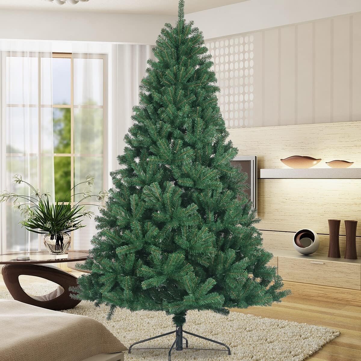 Poploons 5 feet Artificial Christmas Tree with Its not Have 500 Thick brances and Sturdy Metal Stand - Realistic Green PVC Material - Suitable for Indoor and Outdoor Use
