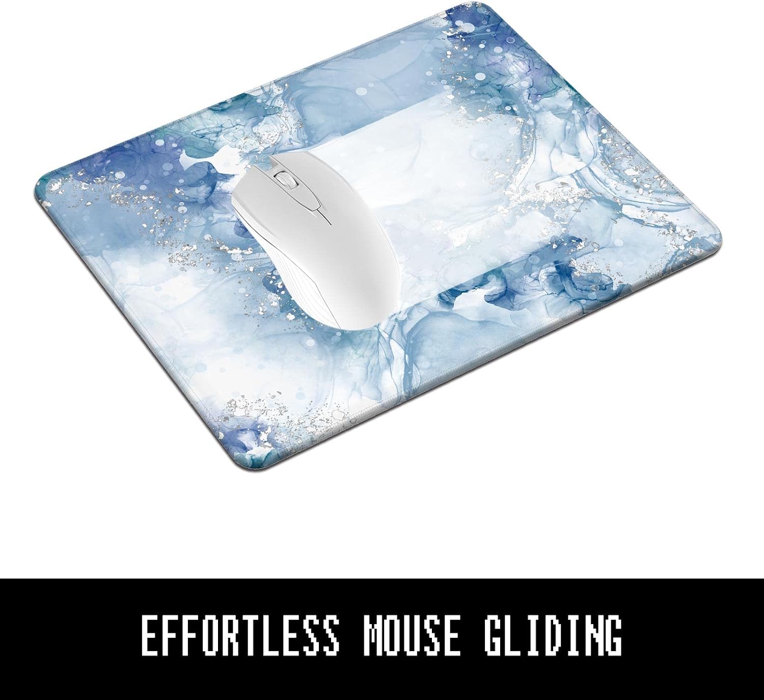 Mouse Pad, 30% Thicker Minimalism Marble Theme Computer Pad, Anti-Slip Rubber Mouse Mat with Stitched Edges for Gaming, Office, Laptop, PC, Women, 8" x 10" Thick 5 mm, Floral Blue Marble image 2
