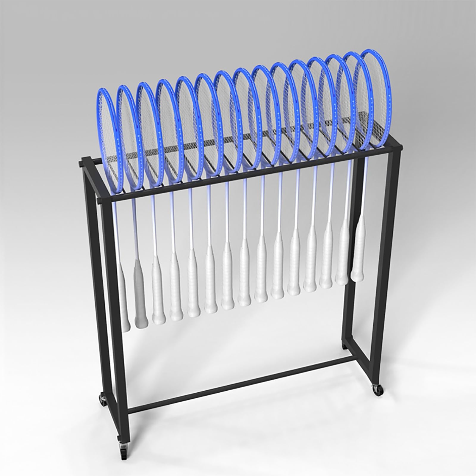 Tennis Racket Storage Rack With Wheels Tennis Racket Holder Saving Space Badminton Racket Organizer Holder Large Capacity Black Floor Corner Gym Organizer For Garages Tennis Courts Gymnasiums Clubs Sc