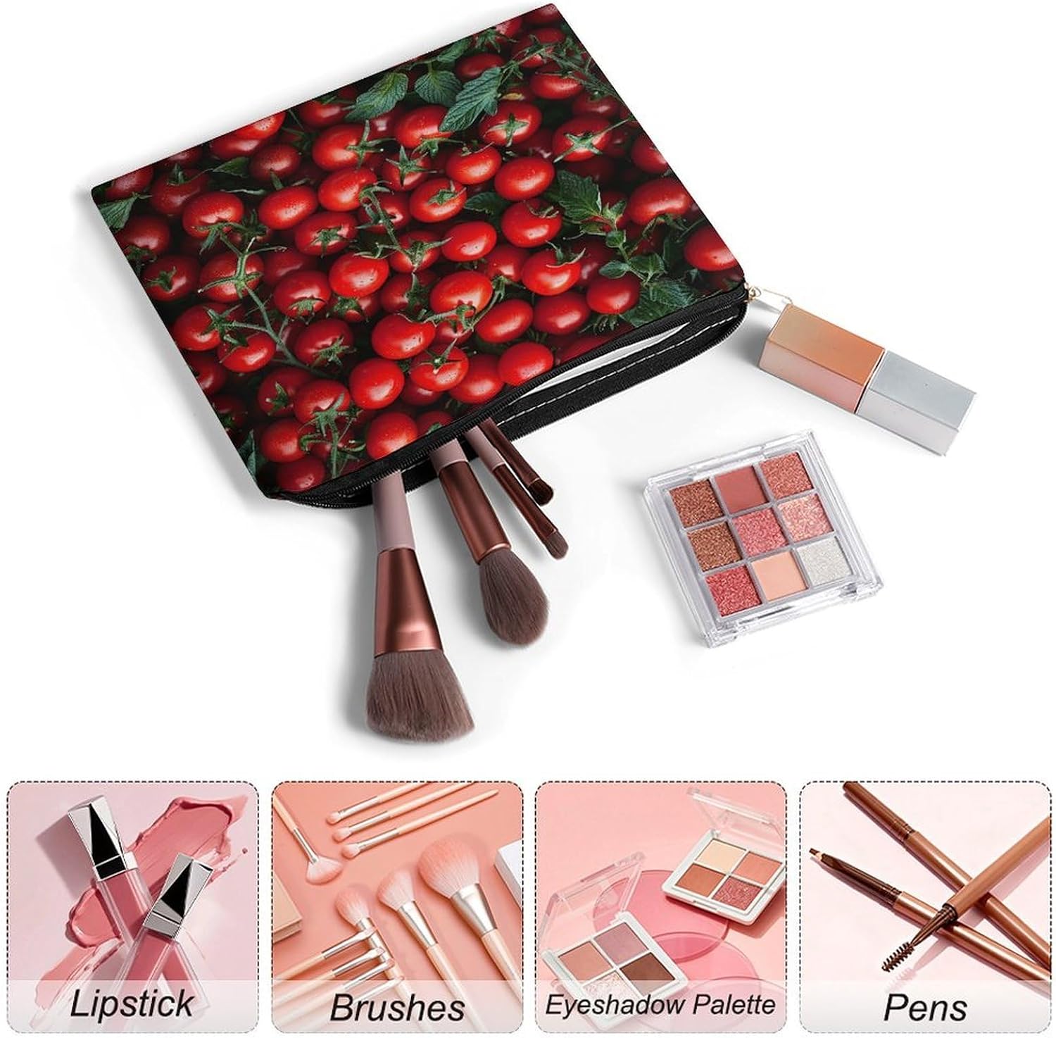 Bunch of Tomatoes Aesthetic Makeup Bag Cosmetic Bag with Zipper image 3