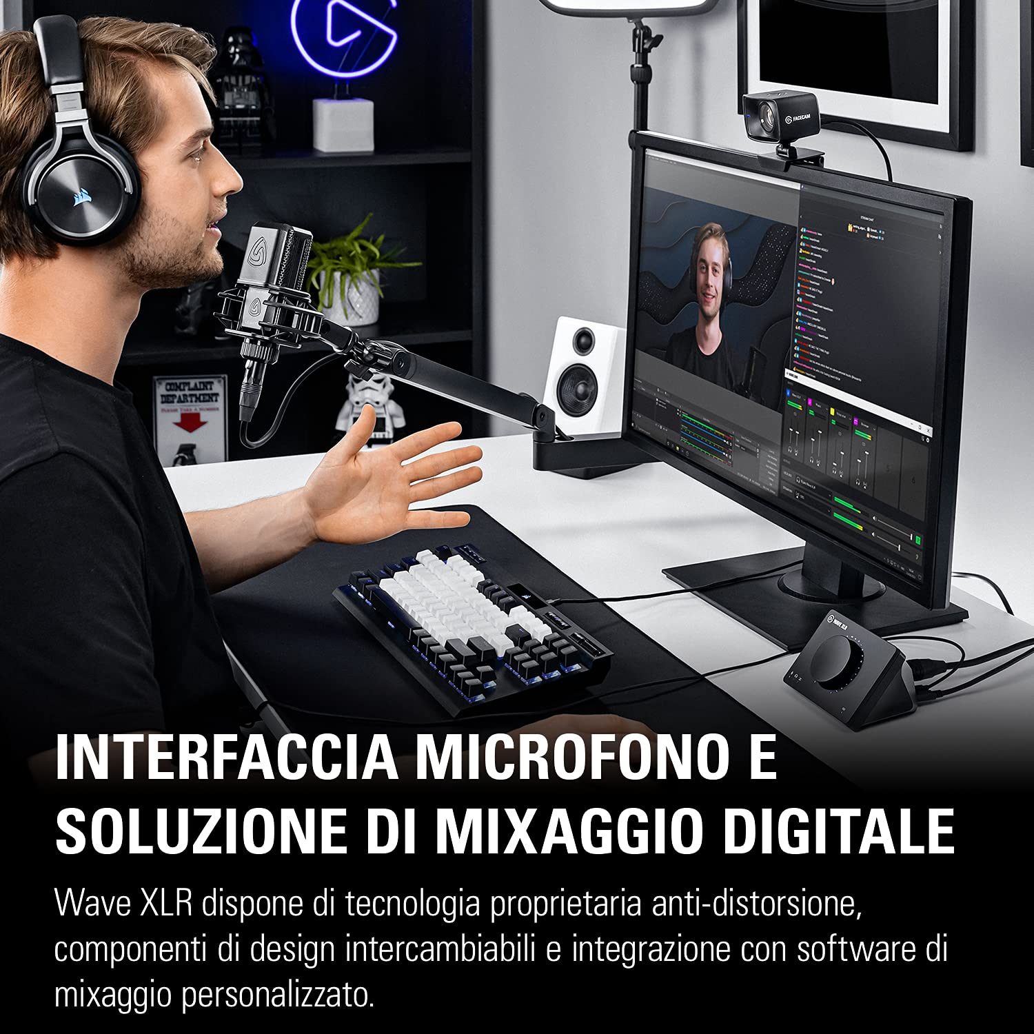 Elgato Wave XLR – interfaccia microfono, XLR/USB-C, anti-clipping, preamplificatore 75 dB, alimentazione phantom, monitor diretto, touch mute, app per il mixaggio digitale di Wave Link