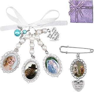2 Pcs Wedding Bouquet Photo Charm DIY Pin Brooch Making Kit Single Wedding Charms Bridal Lacy Oval Glass Cabochons Picture Frame with Photo Resizer You are Always in My Heart for Memory Friend Gift