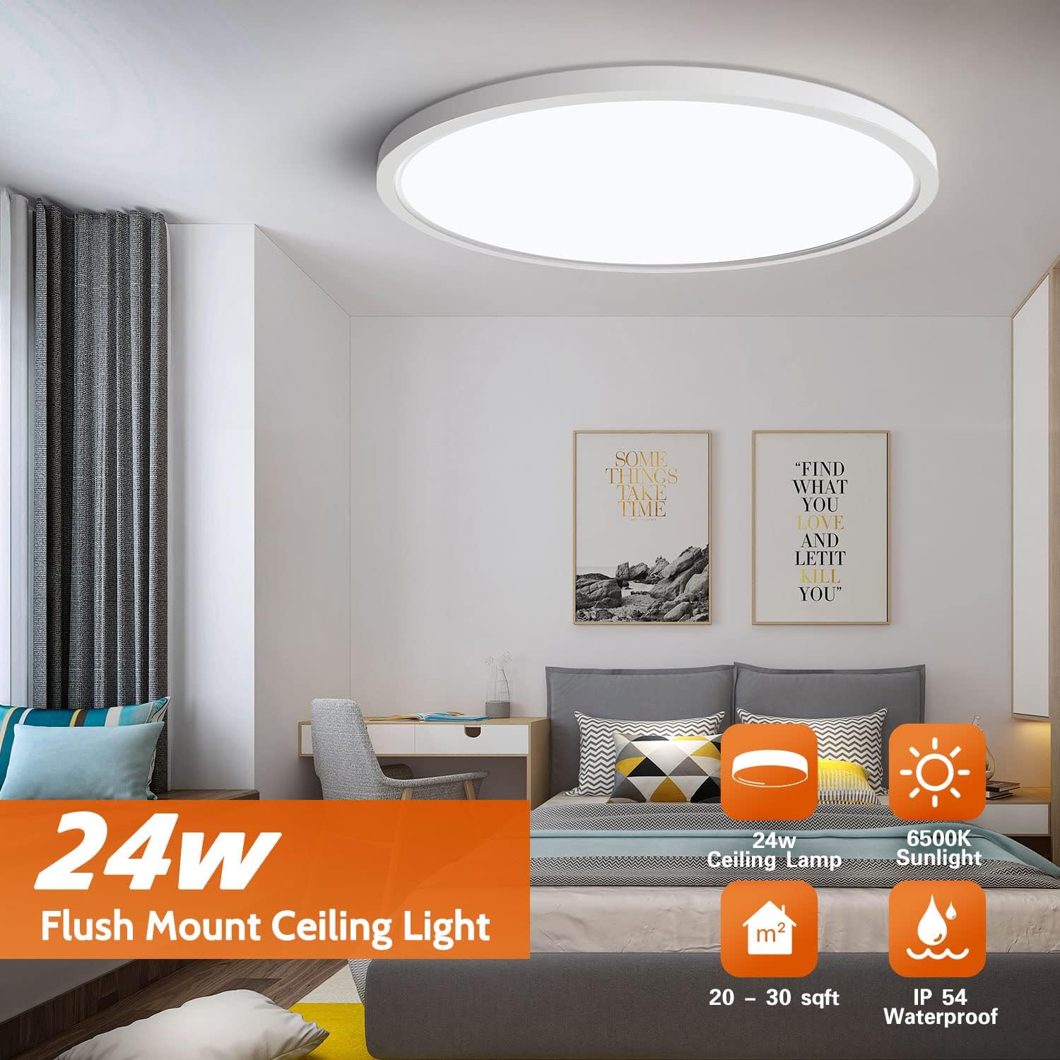 qimedo 24w Flush Mount Ceiling Light 2 Pack, 9 Inch Ultra-Thin Ceiling Light Daylight, Round Flat Panel Light, Surface Mount Ceiling Light Fixture for Hallway, Bedroom, Kitchen