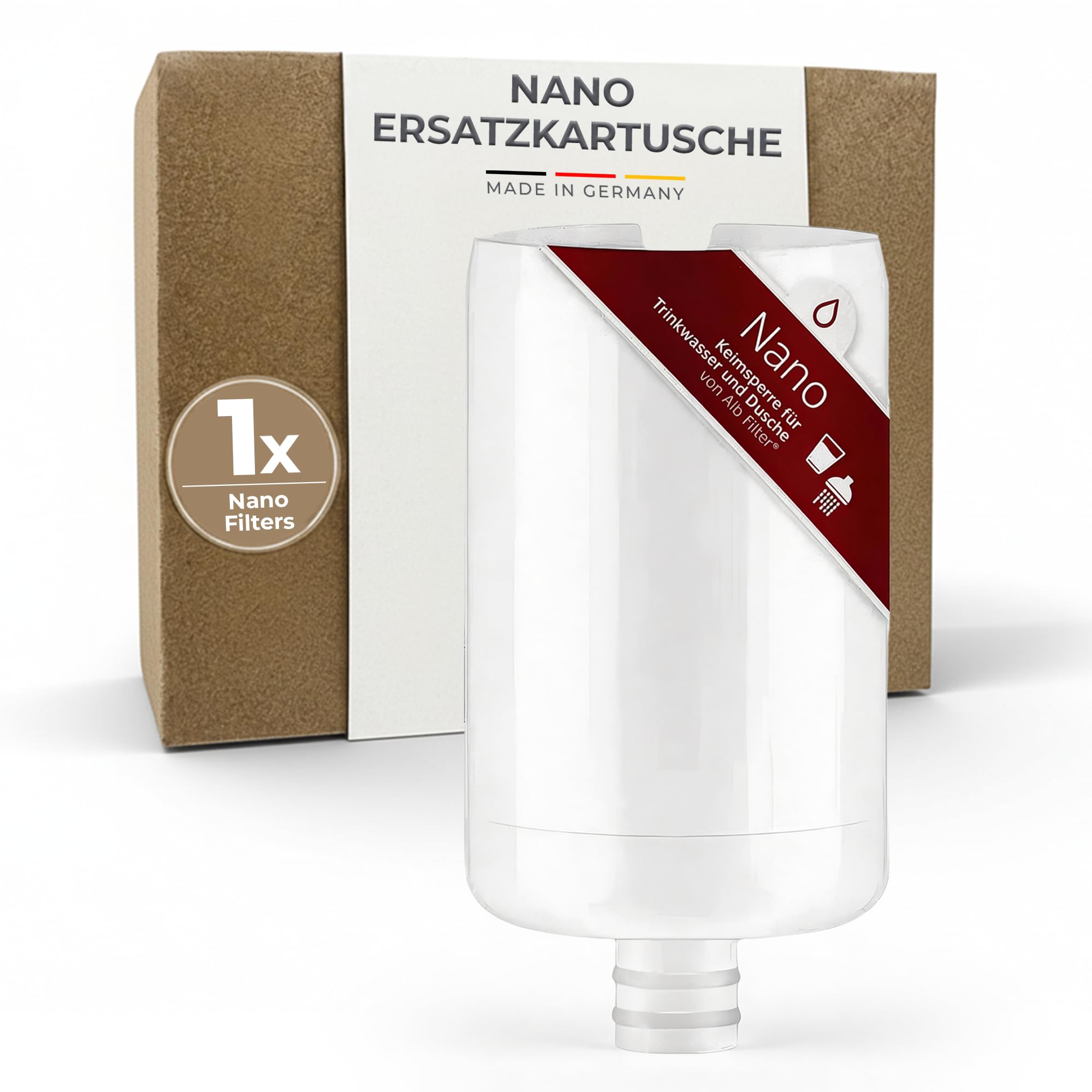 Alb Filter Nano Ersatzkartusche – Einzelkartusche für den Wasserfilter Trinkwasser für Familie, Reisen & Hotels – Schutz gegen Keim- und Bakterienbelastung im Wasser – Made in Germany