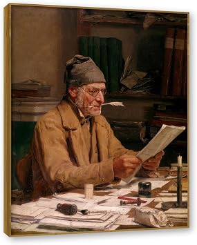 NHLDZYH Teak Outer Frame. Famous Oil Paintings, The Municipal Clerk by Albrecht Anker, Reproduction Print on Canvas, Scenery Artwork for Living Room Decor. 60x80cm-23.7x31.5in