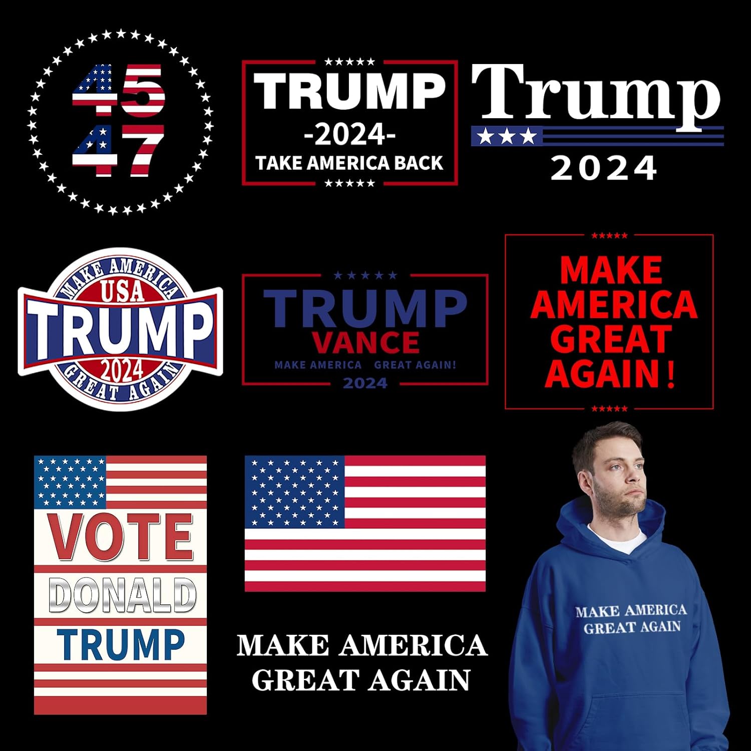 16 Sheets Trump 2024 Iron On Transfers for TShirts,Trump