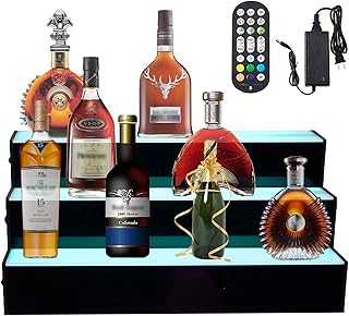 Kweetle Liquor Bottle Display Shelf,24 Inch 3-Step LED Lighted Bar Shelf,Wine Bottle Display Rack with Remote & App Control for Home, Club, Commercial Bar