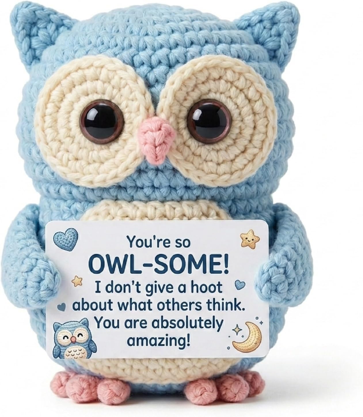 Emotional Support Crochet Owl with Encouragement Card - Positive Handmade Animals Desk Decor Doll, Funny Coworker Gifts for Women, Unique Birthday Dad Gifts,for Anyone
