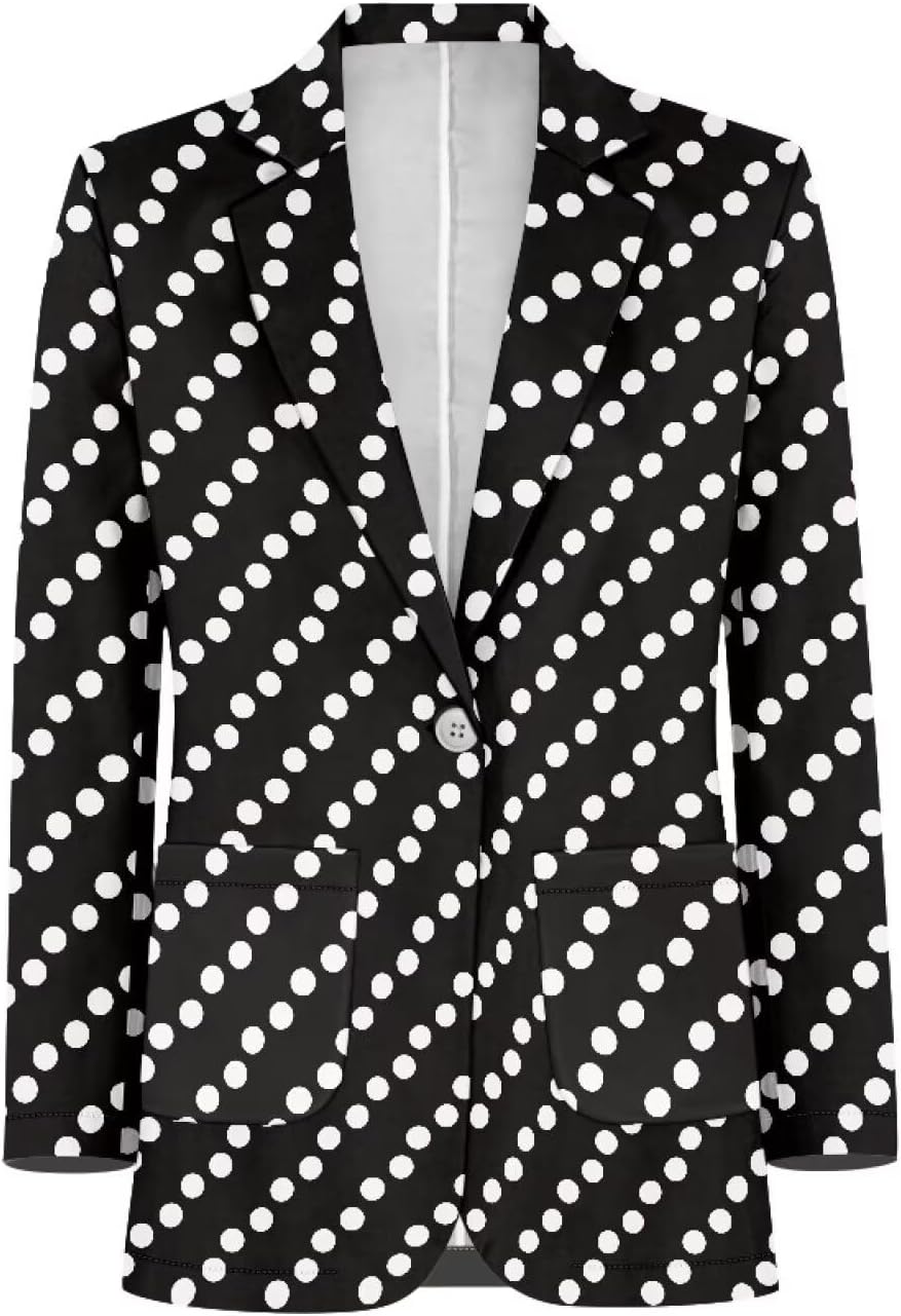 Polka Dot Print Women's Blazer Long Sleeve Blazer Jackets with Pockets Loose Fit Work Casual Dress Blazer