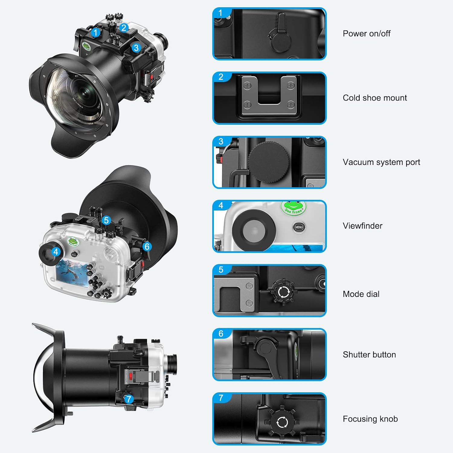 Sea frogs Waterproof Camera Housing Compatible with Sony A7C 16-35MM 24-70MM f2.8 with Wide Angle Lens IPX8 40m/130ft Maximum Diving Depth Underwater Camera Case for Diving, Surfing, Rowing, Skiing