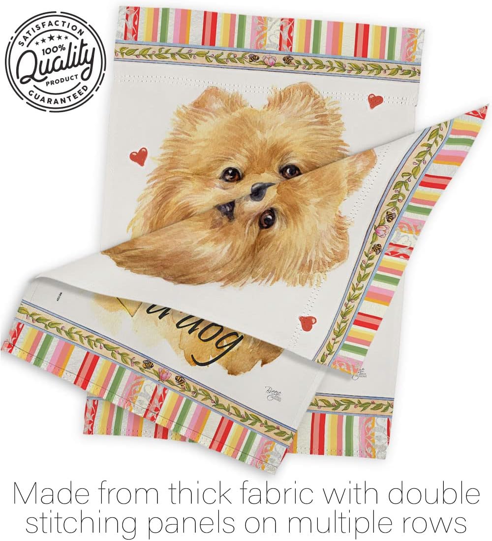 Breeze Decor Pomeranian Happiness Garden Flag Set with Stand Dog Puppy Spoiled Paw Canine Fur Pet Nature Farm Animal Creature House Banner Small Yard Gift Double-Sided, Made in USA