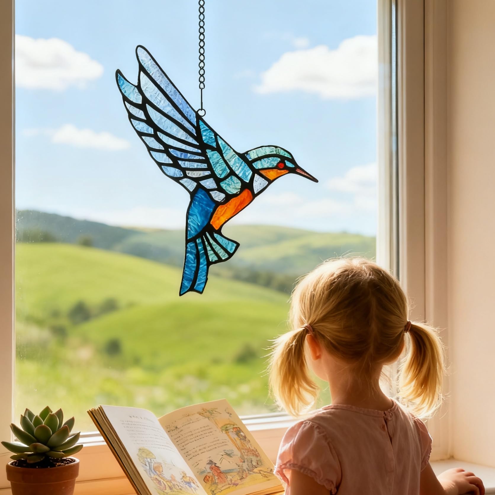 Buntglas-Sonnenfänger „Eisvogel“ – 21,6 Cm, Für Fenster – Bunte Lichtreflexe, Raumdekoration
