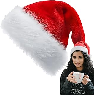 طواقي سانتا كلوز سميكة وأنيقة للكريسماس مصنوعة من القطيفة للبالغين والأطفال طواقي فاخرة لزي عيد الميلاد ورأس السنة الجديدة والحفلات بطابع سانتا كلوز