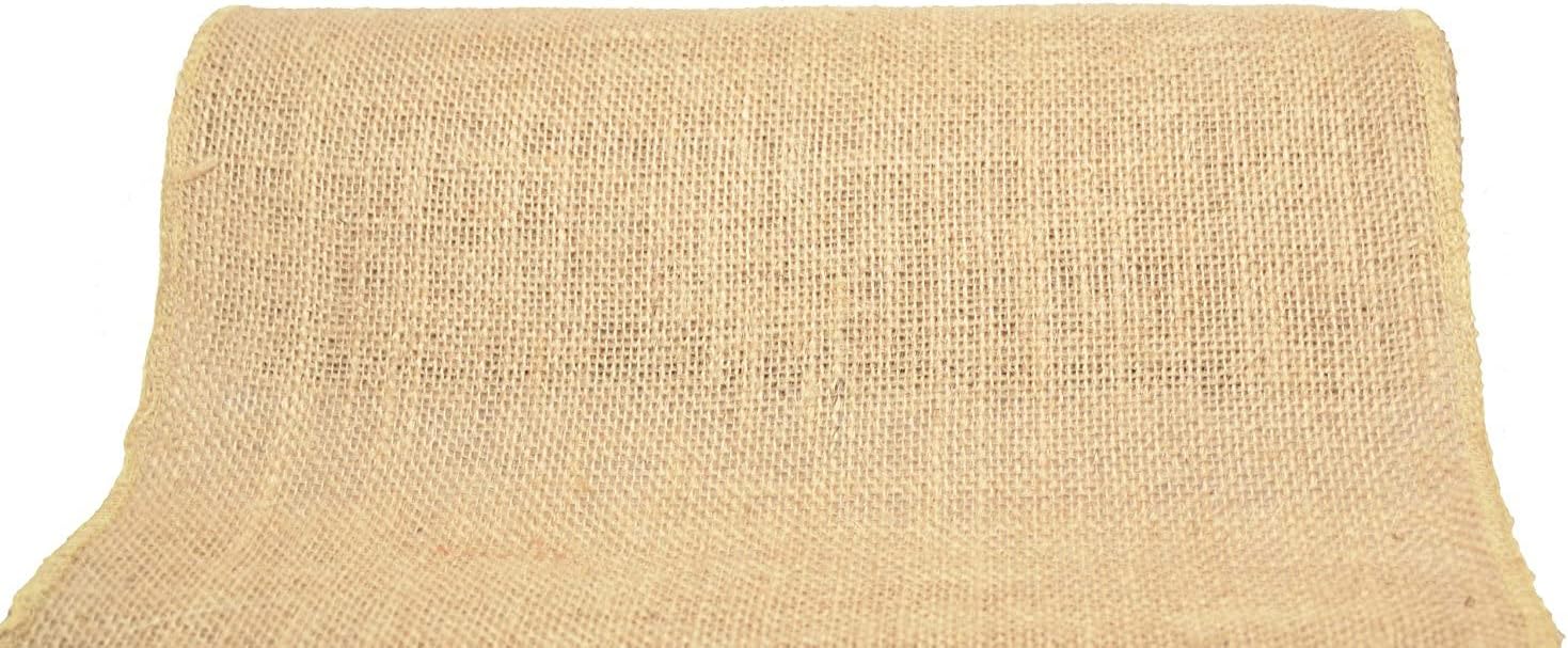14" Inch Natural Burlap Roll. Fringed and Sewn Edges. (25 Yards)