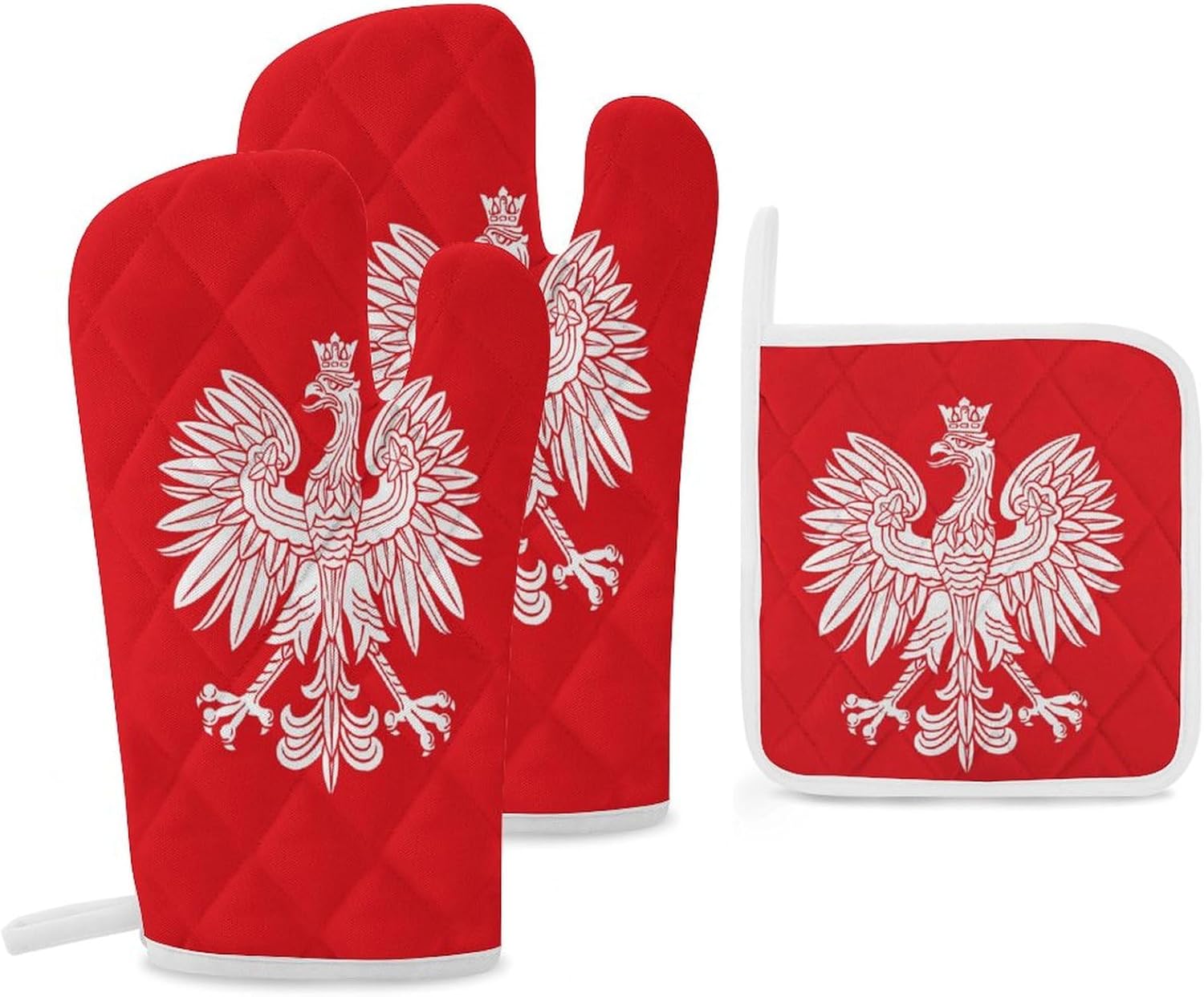 Poland Eagle Print Oven Mitts and Pot Holders 3 Piece Sets Heat Resistant Gloves Hot Pads Potholders for Kitchen Baking Cooking