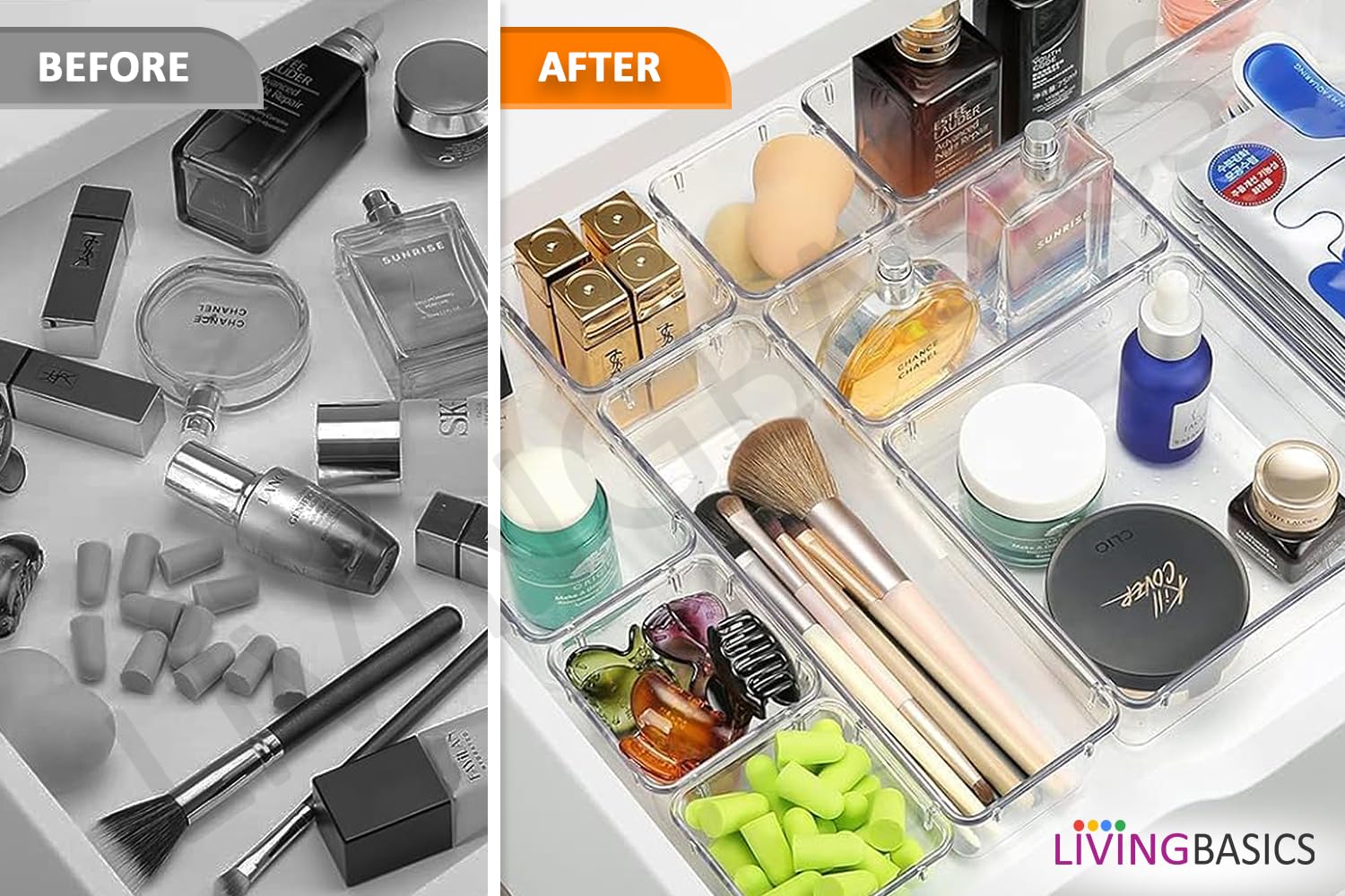 LIVINGBASICS 16 Pcs Unbreakable Kitchen Drawer Organizer/Drawers Organisers/Make up Organiser/Drawer Divider Tray/Makeup Dresser Tray/Dressing Table Organiser (PET Plastic) 4