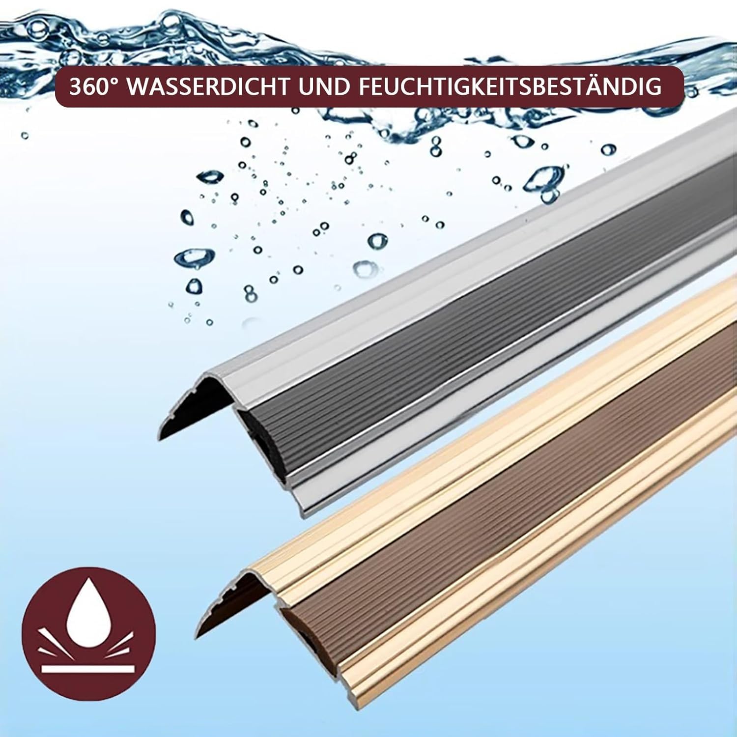 Profilo per Bordo Scale, Lega di Alluminio con Protezione in Gomma Antiscivolo, Lunghezza 90 Cm, Confezione da 3, per Pavimenti in Laminato E Parquet, Bordatura per Gradini E Scale, Grey
