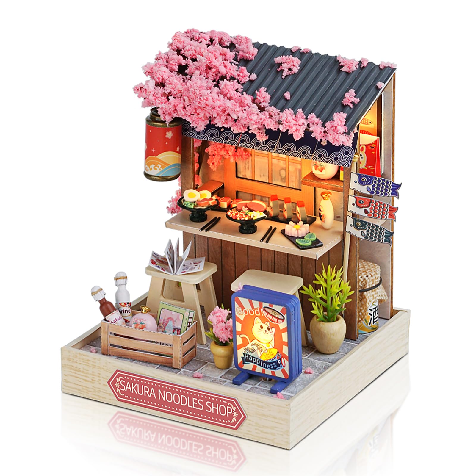 Cuteefun Zestaw DIY Drewniany Domek dla Lalek, DIY miniaturowe zestawy domków dla lalek z meblami i osłoną przeciwpyłową, ręcznie robiony miniaturowy zestaw dla nastolatków, prezent dla dorosłych