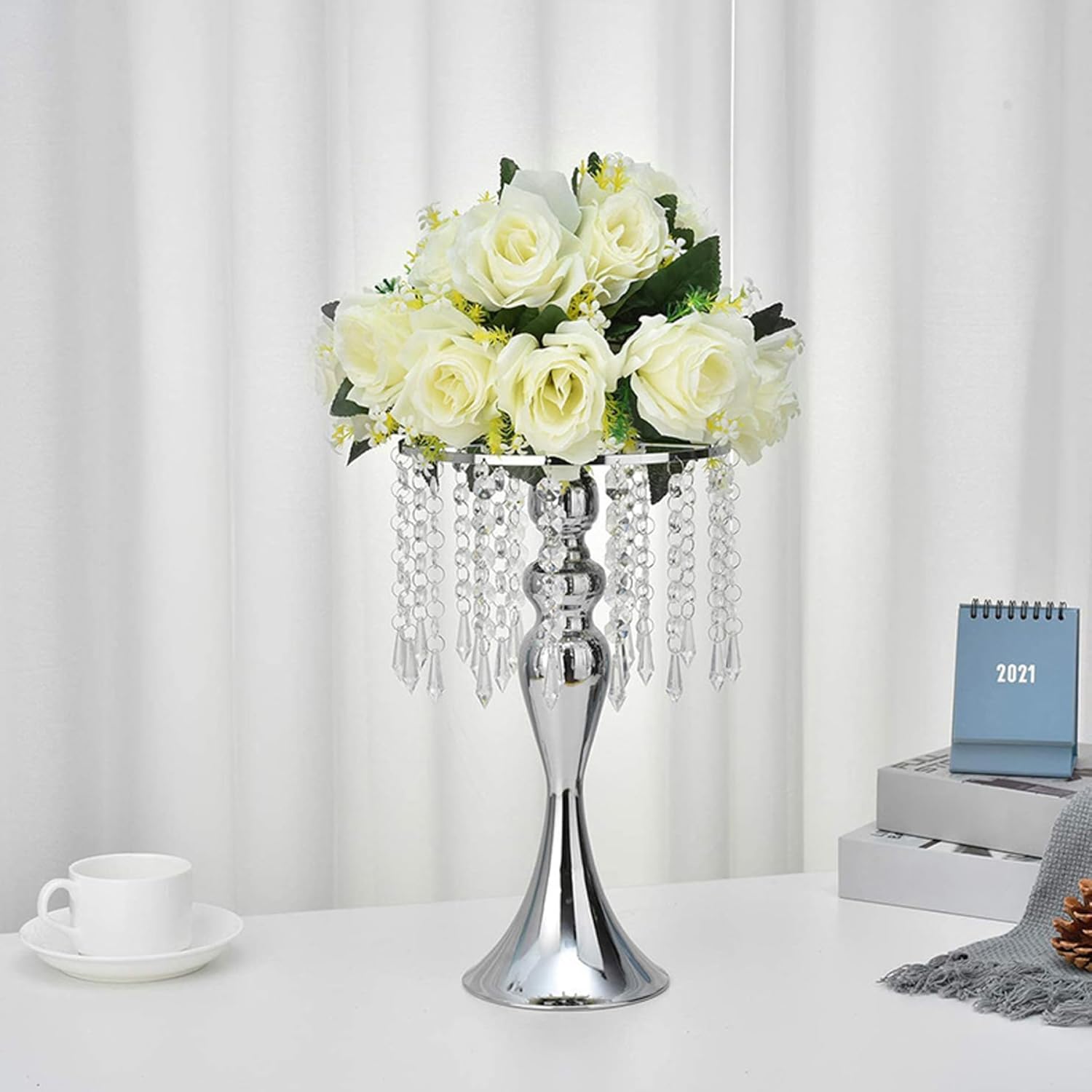 Wedding Centerpieces, 13.4 Inch Mermaid-Shaped Wedding Flower Stand with Sparkling Glass Beads for Reception Birthday