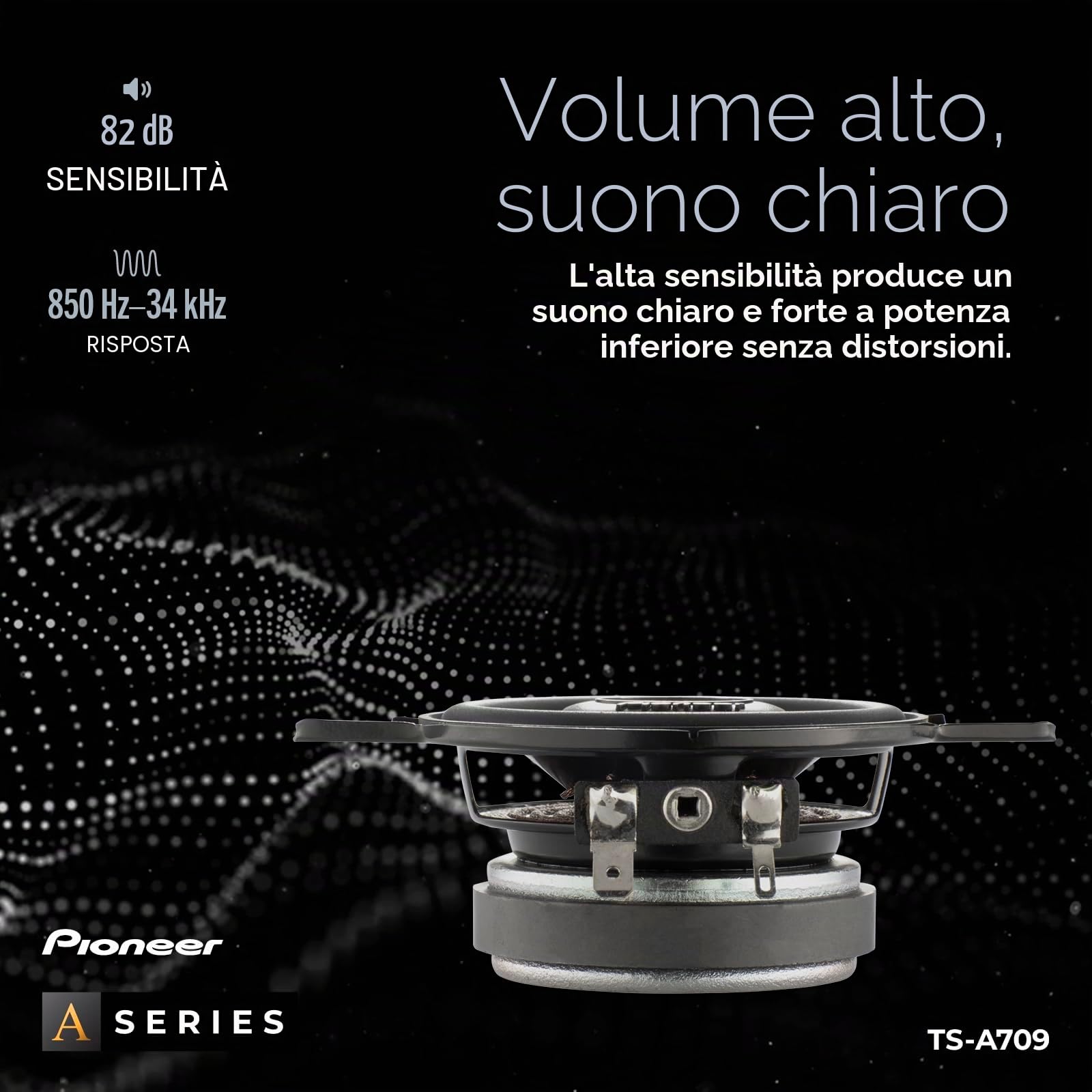 Pioneer TS-A709 Serie A 2-3/4" Altoparlante coassiale a 2 vie 450 Watt Max Power con tweeter da 16 mm - coppia, nero | Ottimo pezzo di ricambio, suono equilibrato e alti lisci, facile installazione